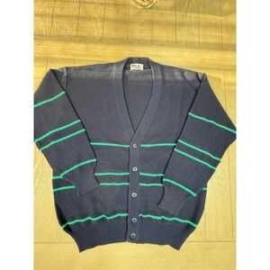Vintage Fila tennis Cardigan Sweater Mens XXL Navy Blue Striped Wool Blend Italy